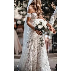 교토 BOHO 스윗하트 칼라 레이스 비치 웨딩 드레스 분리형 슬리브 vestidos de novia 인어 긴 기차 맞춤형 공식