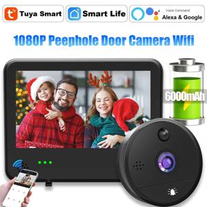 6000mAh WiFi 틈 구멍 Tuya 스마트 1080P WiFi 초인종 비디오 카메라 홈 보안 야간 투시경 비디오 도어 카메라 디지털 뷰어