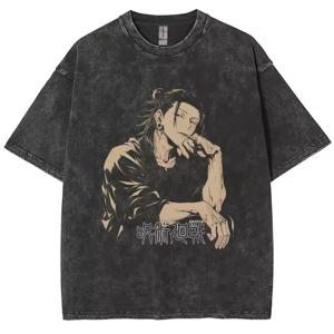 Anime Jujutsu Kaisen Gojo Satoru T 셔츠 Washed Men Women 코튼 하라주쿠 티셔츠 고품질 레트로 남성 여성 탑 티셔츠