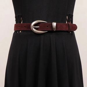 여성용 인조 스웨이드 빈티지 천연 가죽 커머번즈, 여성용 원피스 코르셋, 허리띠 벨트 장식, 좁은 벨트 R2258