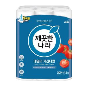 깨끗한나라 데일리 키친타월 200매 12롤 x 1팩