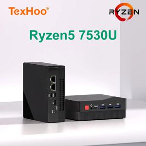 TexHoo 미니 PC AMD Ryzen5 7530U 4500U 4300U 5300U 데스크탑 게임용 컴퓨터 WIFI5 BT4.0 DDR4 트리플 디스플레이 듀얼 LAN