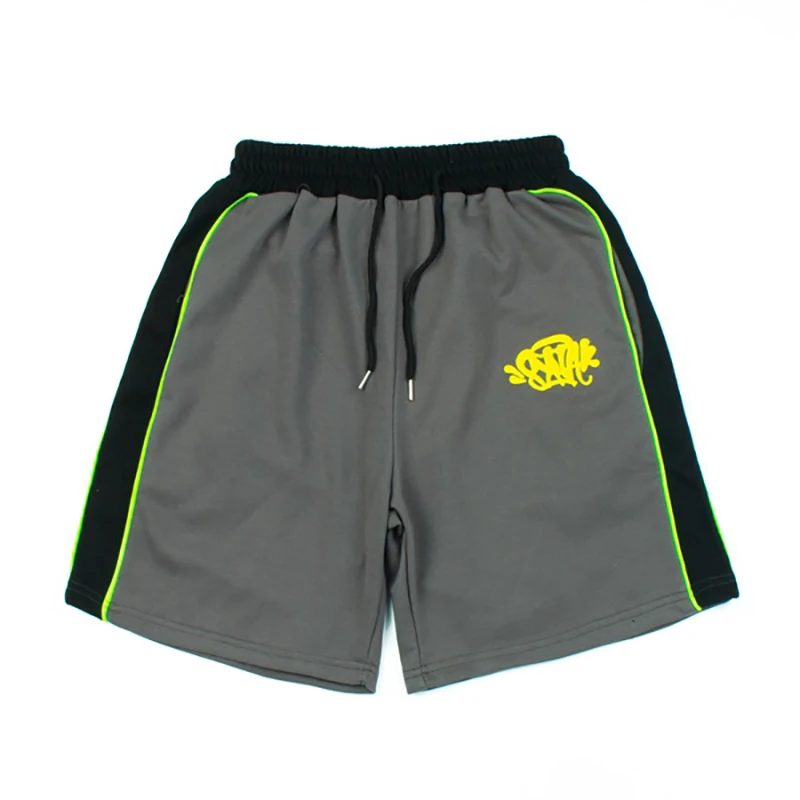 힙합 스트리트 레트로 스포츠 반바지 Colorblocked Drawstring 폼 인쇄 조깅 반바지 여름 헐렁한 캐주얼 비치 짧은 남자