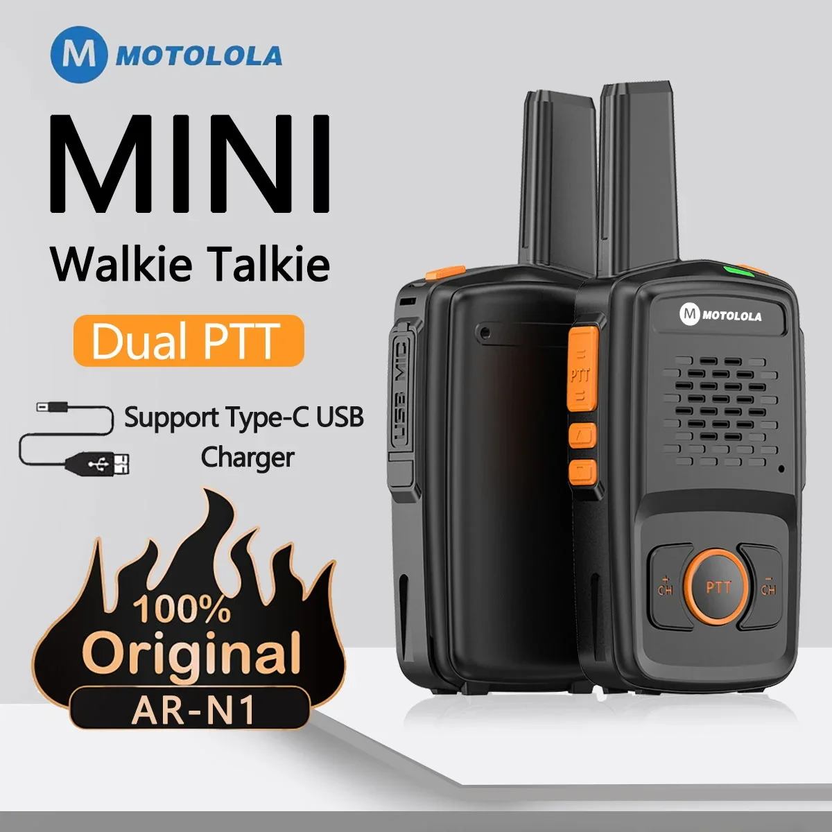Motolola MT-N1 미니 워키토키 - 16CH UHF 400-470MHz, USB 충전, Baofeng 호환 양방향 라디오