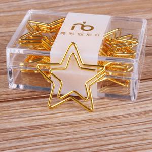 12 개/상자 Kawaii 다섯개 별 종이 클립 골드 금속 책갈피 메모 PaperClip 편지지 사무실 클립