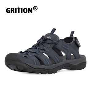 GRITION 남성용 야외 트레킹 샌들 여름 플랫 미끄럼 방지 충돌 방지 빠른 건조 비치 샌들 하이킹 PU 브랜드 사이즈 46