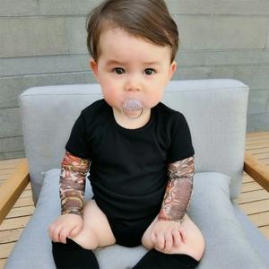 아기 Bodysuit 소년 소녀 문신 인쇄 패치 워크 점프 슈트 신생아 의상 캐주얼 복장 유아 유아 어린이 옷 바디 슈트