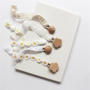 INS 아기 소녀 젖꼭지 클립 나무 카와이 꽃 레이스 아기 진정 젖꼭지 Teethers 장난감 안티 드롭 체인 젖니가 남 액세서리