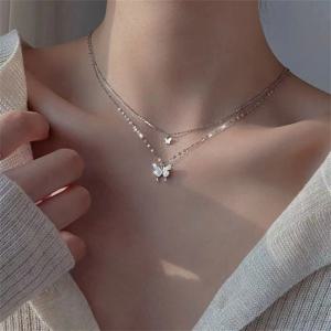 새로운 반짝 이는 나비 목걸이 숙녀 절묘한 더블 레이어 쇄골 체인 목걸이 쥬얼리 숙녀 선물