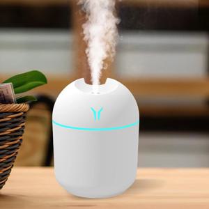 USB 미니 초음파 가습기 아로마 에센셜 오일 디퓨저 250ML, 가정용 자동차 용, 음소거, 미스트 메이커 디퓨저, LED 컬러 램프 포함