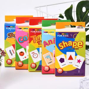 36Pcs 어린이 인식 카드 모양 동물 색상 교육 아기 영어 학습 단어 카드 교육 장난감 몬테소리 재료 선물