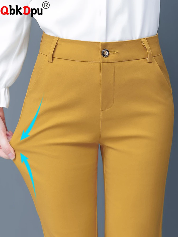 슬림 스키니 하이 웨이스트 탄성 펜슬 바지 Overiszed 75kg 여성 발목 길이 바지 캐주얼 봄 2024 Office Formal Pantalon