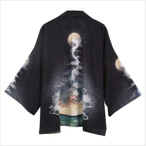 일본 기모노 복고풍 크레인 인쇄 얇은 코트 하오리 Hanfu 정장 망토 남자 여름 중국 스타일 새로운 당나라 정장 도교 가운