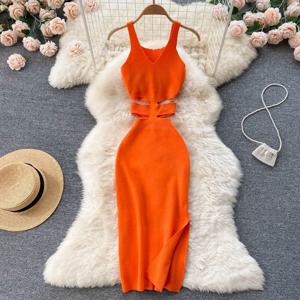 YuooMuoo 여성 드레스 섹시한 컷 아웃 허리 패키지 엉덩이 분할 Bodycon 복장 여름 패션 레이디 니트 파티 Vestidos Sundress
