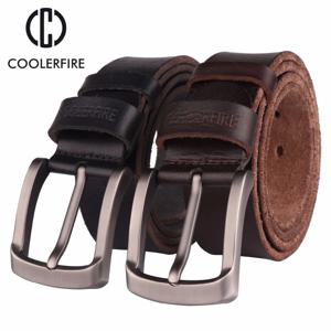 CCOOLERFIRE 남성 벨트 전체 곡물 100% 진짜 정품 카우 스킨 탑 레이어 가죽 부드러운 청바지 남성용 소 가죽 벨트 TM053