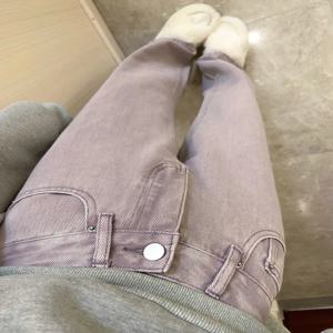 봄 신상 디자인 퍼플 와이드 레그 진 여성 하이웨이스트 슬리밍 루즈 스트레이트 롱 트라우저 패셔너블 플러스 사이즈 데님