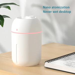 미니 USB 휴대용 쿨 미스트 공기 가습기 에센셜 오일 아로마 디퓨저, 자동차 홈 오피스 요가용 LED 포함, 330ml 새로운 디자인