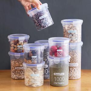 4Pcs 봉인 된 보관 상자 투명 주방 음식 곡물 주최자 보관 탱크 플라스틱 대용량 방습 봉인 된 항아리