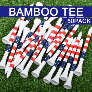 50pcs 미국 국기 스타일 내구성 대나무 골프 티 (3-1/4 ''& 2-3/4'') 길이 골프 공 홀더 골프 훈련 연습 티