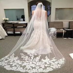 웨딩 베일 대성당 레이스 긴 Voile Mariage 화이트 아이보리 신부 웨딩 액세서리 한 레이어 3 미터 Veu De Noiva L