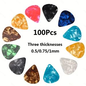Miwayer 기타 픽업 100 Pcs 혼합 다채로운 기타 픽업 모듬 진주 다양한 샘플러 팩 셀룰로이드 0.46mm 0.71mm 0.96mm