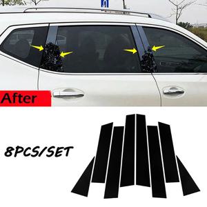 닛산 Qashqai J11 2016 2017-2022 자동차 창문 열 B C 기둥 포스트 트림 커버 광택 블랙 PC 스티커 액세서리