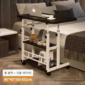 바퀴 달린 이중 선반 소파 테이블 80*40이 있는 바퀴 달린 모바일 더블 레이어 노트북 사이드 테이블이 있는 조절 가능한 높이 테이블