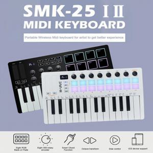 M-VAVE SMK-25 II MIDI 패드 컨트롤러 키보드 USB 미니 25 키, 16 RGB 드럼 패드, 8개의 손잡이 및 음악 제작, 소프트웨어 포함