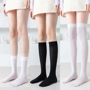 솔리드 컬러 JK 여성 양말 얇은 무릎 높은 양말 귀여운 블랙 화이트 로리타 긴 양말 소녀 카와이 코스프레 나일론 스타킹