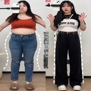 여성용 블랙 와이드 레그 스트레이트 컷 진, 하이웨이스트 롱 팬츠, 구김 방지 라이셀 섬유, 봄 신상 플러스 사이즈, 물방울 힙