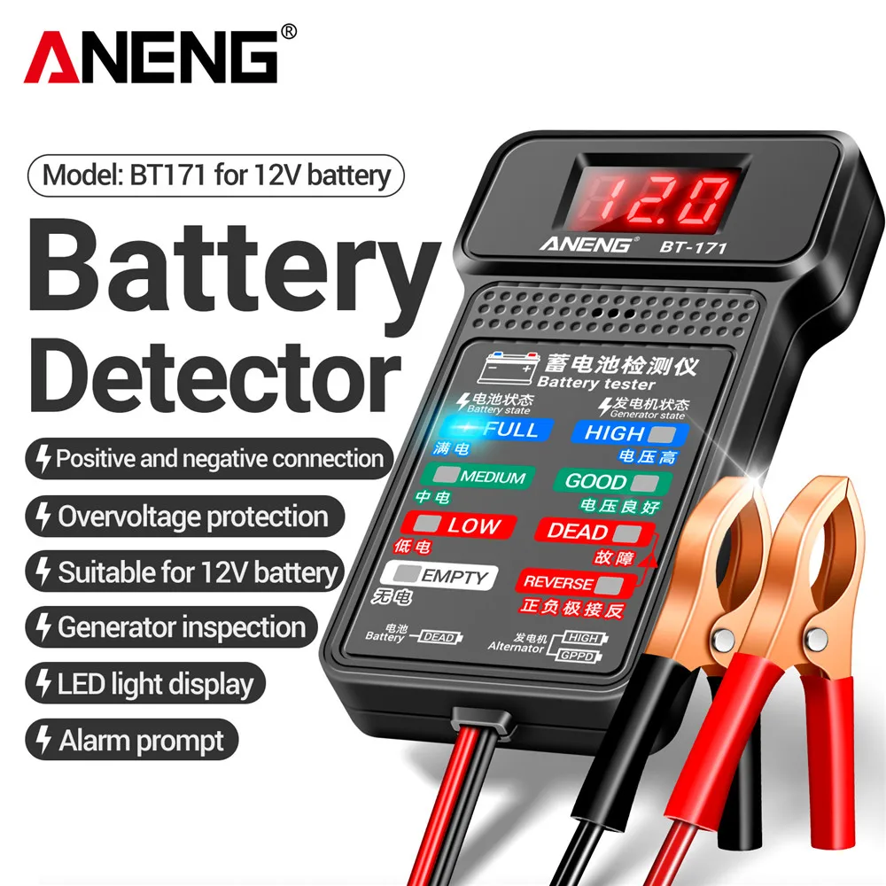 ANENG BT-171 다기능 배터리 테스터 LED 역방향 디스플레이 화면 전기 도구로 12V 자동 수리 산업 감지