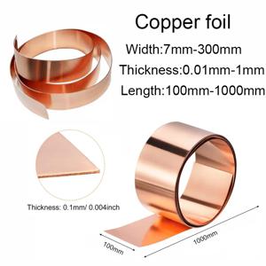 1pcs 구리 플레이트 롤 0.01-1mm 두께 x7mm-300mm 폭 구리 호일 플레이트 99.9% 순수 구리 Cu 금속 시트 호일 길이: 100-1000mm
