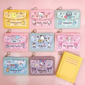 카와이 만화 PU 가죽 지갑 Sanrio Anime 헬로 키티 Cinnamoroll Kuromi 캐주얼 짧은 지갑 귀여운 카드 홀더 동전 지갑