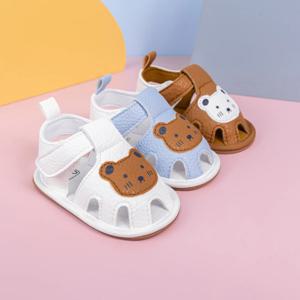 여름 아기 유아 신발 0-18 개월 아기 부드러운 바닥 미끄럼 방지 머리 감싸 인 충돌 방지 백 샌들 클래식 곰 신발