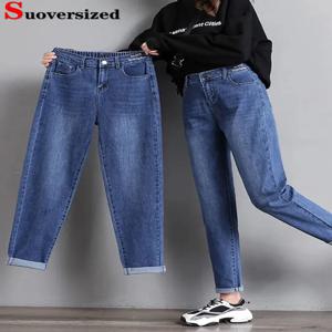 탄성 높은 허리 헐렁한 하렘 청바지 여성 캐주얼 빈티지 스트레치 데님 바지 한국 패션 streetwear 빅 사이즈 33 vaqueros new