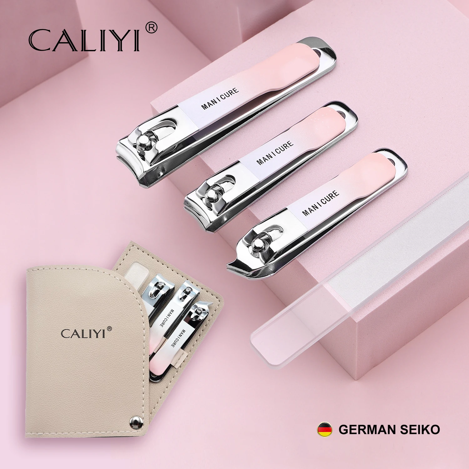 CALIYI 4pcs 휴대용 손톱깎이 네일 파일 손톱 발톱 커터 스플래시 방지 네일 가위 네일 아트 매니큐어 도구