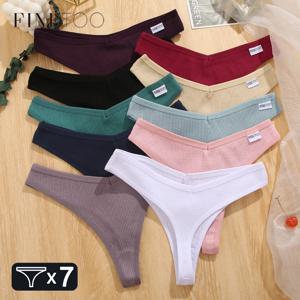 FINETOO 7Pcs 여성 코튼 끈 의류 편안한 와플 g-문자열 팬티 여성 저층 T 백 속옷 비키니 란제리