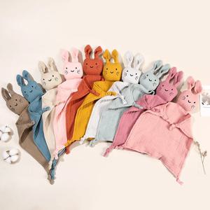 아기 면화 모슬린 Burp Cloth 귀여운 토끼 인형 유아 편안한 담요 어린이 수면 달래기 수건 유아 타액 스카프
