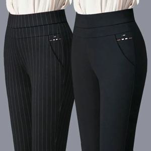 어머니 봄 바지 하이 웨스트 캐주얼 스트레치 포켓 솔리드 컬러 매치 탑 슬림 피트 플러스 사이즈 펜슬 바지 여성 의류