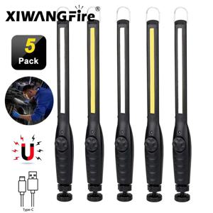 1-5Pack COB + LED 손전등 자기 작업 조명 USB 충전식 토치 휴대용 랜턴 검사 조명 캠핑 자동차 수리 램프