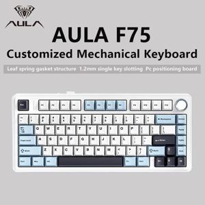 AULA F75 2.4G 무선 블루투스 유선 게임용 기계식 키보드, RGB 맞춤형 75% 레이아웃, OEM 프로파일 개스킷 구조
