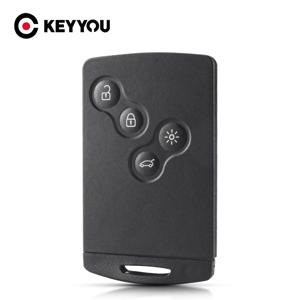 KEYYOU 원래 키 쉘 4 버튼 Renault Laguna Koleos Megane Fob 원격 스마트 카드 키 케이스 삽입 소형 키 블레이드