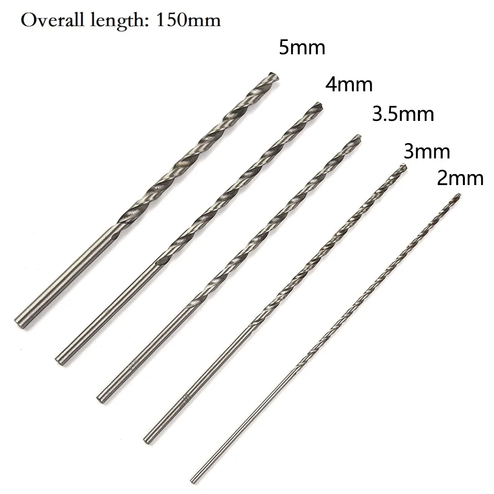 5Pcs 여분의 긴 HSS 고속 강철 150mm 드릴 비트 세트 목재, 알루미늄, 플라스틱 용 2mm/3mm,3.5mm,4mm,5mm 비트