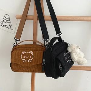 귀여운 곰 소녀 한국어 버전 캔버스 크로스 바디 백 여성 학생 세련된 트렌디 숄더 백 액세서리