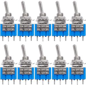 10Pcs DIY 토글 스위치 ON-OFF-ON 3Pin 3 위치 래칭 MTS-103 AC 125V/6A 250V/3A 전원 버튼 스위치 자동차