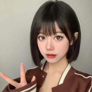 펑크 스타일 합성 가발 여성 짧은 검은 머리 공기 앞머리 고온 실크 합성 섬유 스트레이트 헤어 전체 헤드 커버