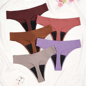 새로운 디자인 원활한 낮은 허리 누출 방지 4 레이어 월경 팬티 여성 끈 팬티에 대한 빨 수있는 빛 흐름 기간 팬티