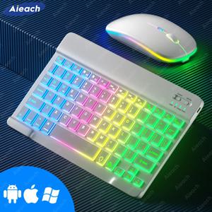 태블릿용 키보드 Android iOS Windows 무선 마우스 키보드 iPad 전화용 Bluetooth 호환 레인보우 백라이트 키보드
