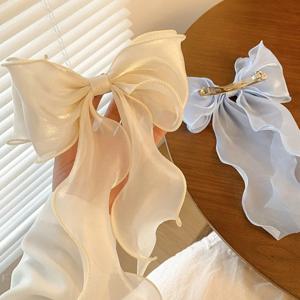 달콤한 시폰 활 머리핀 소녀 블루 빛나는 새틴 Bowknot 헤어 클립 리본 활 자용 머리핀 그립 포니 테일 클립 모자를 쓰고 있죠