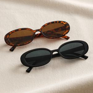 2PCS 여성 작은 타원형 선글라스 빈티지 여성 브랜드 디자이너 태양 안경 패션 UV 보호 음영 UV400 Oculos De Sol